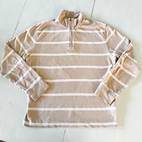 Brooks Brothers Other - Brooks Brothers Preppy Tan Stripe Quarter Zip-Up Cotton Men’s Sweater sz Medium
